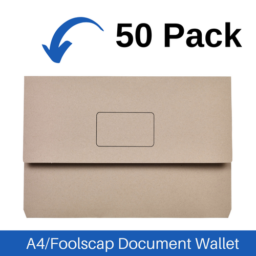 Marbig A4/Foolscap Slimpick Document Wallet File Folder 50 Pack - Buff