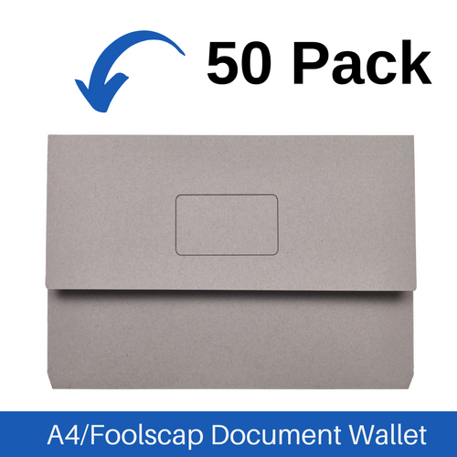 Marbig A4/Foolscap Slimpick Document Wallet File Folder 50 Pack - Grey
