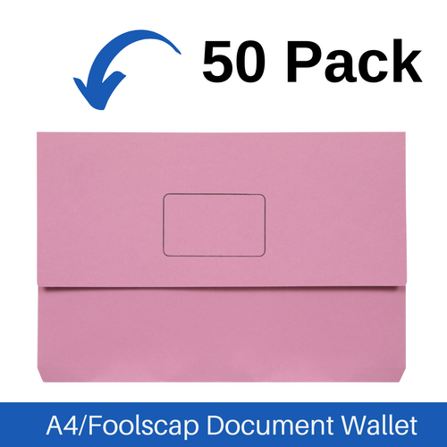 Marbig A4/Foolscap Slimpick Document Wallet File Folder 50 Pack - Pink