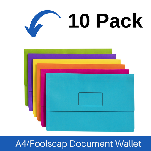 Marbig A4/Foolscap Slimpick Document Wallet File Folder 10 Pack - Assorted 