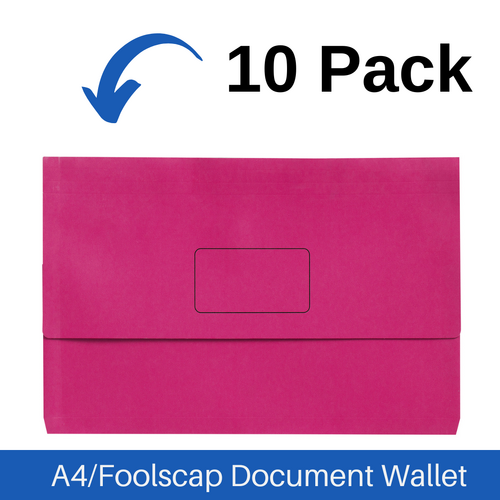 Marbig A4/Foolscap Slimpick Document Wallet File Folder 10 Pack - Pink