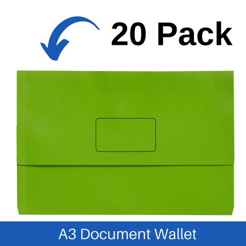 Marbig A3 Slimpick Document Wallet File Folder 20 Pack - Green