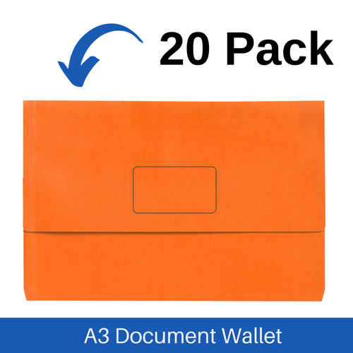 Marbig A3 Slimpick Document Wallet File Folder 20 Pack - Orange