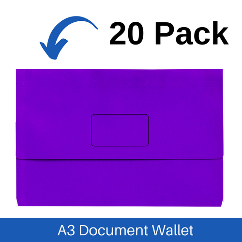 Marbig A3 Slimpick Document Wallet File Folder 20 Pack - Purple