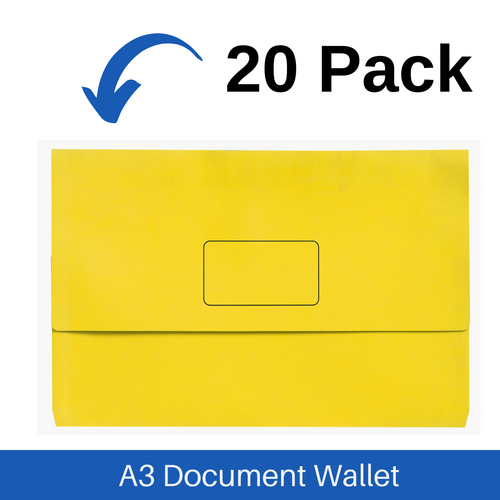 Marbig A3 Slimpick Document Wallet File Folder 20 Pack - Yellow