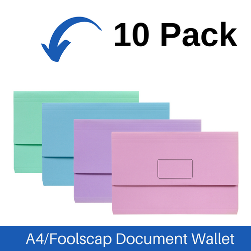 Marbig A4/Foolscap Slimpick Document Wallet File Folder 10 Pack - Pastels Assorted