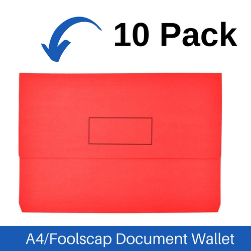 Marbig A4/Foolscap Slimpick Document Wallet File Folder 10 Pack - Red