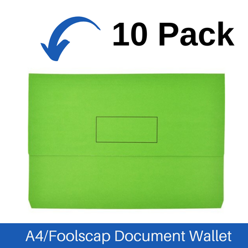 Marbig A4/Foolscap Slimpick Document Wallet File Folder 10 Pack - Green