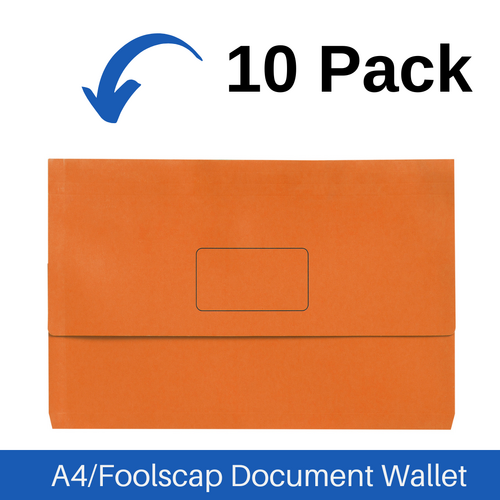 Marbig A4/Foolscap Slimpick Document Wallet File Folder 10 Pack - Orange