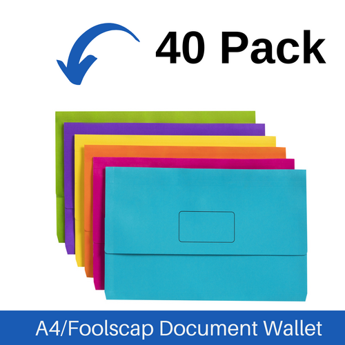 Marbig A4/Foolscap Slimpick Document Wallet File Folder 40 Pack - Assorted
