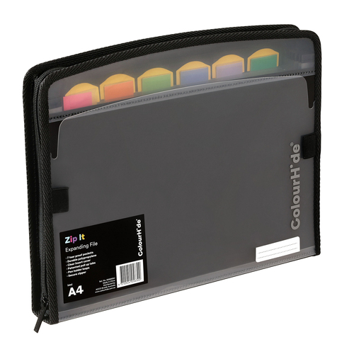 Colourhide Zip It 7 Pocket Polypropylene Expanding File - Black