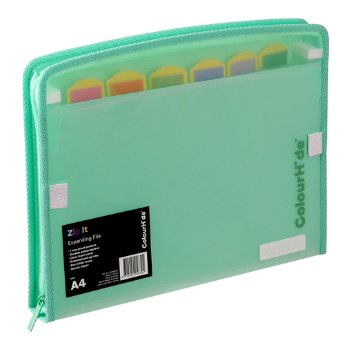 Colourhide Zip It 7 Pocket Polypropylene Expanding File - Green