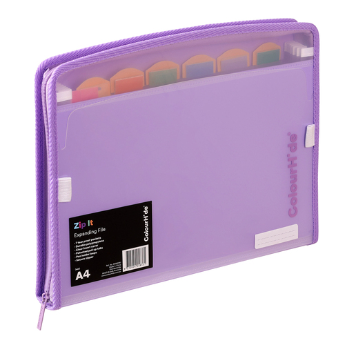 Colourhide Zip It 7 Pocket Polypropylene Expanding File - Purple