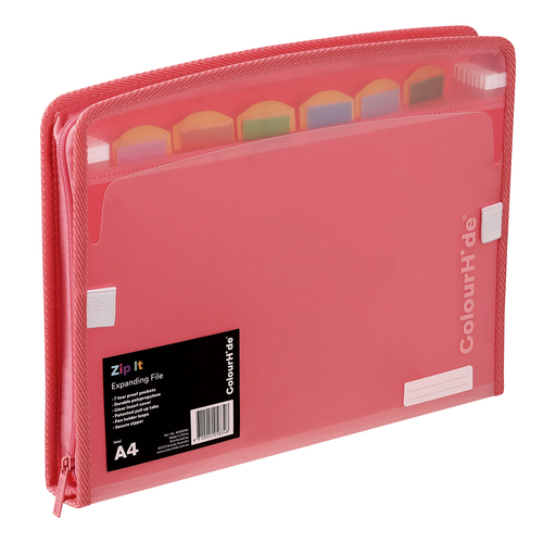 Colourhide Zip It 7 Pocket Polypropylene Expanding File - Watermelon