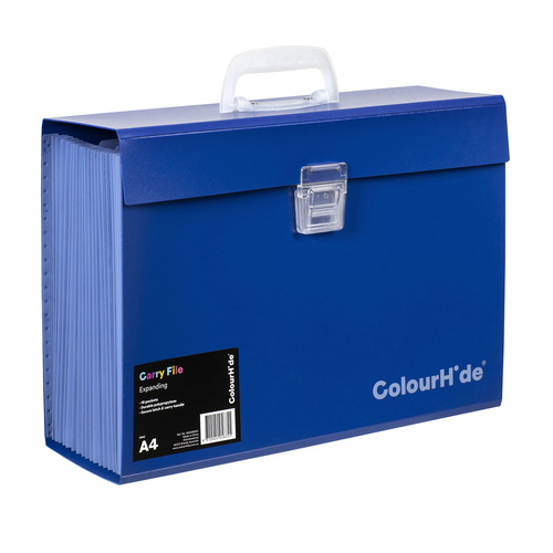 Colourhide Expanding File 19 Pocket Polypropylene Carry File - Blue