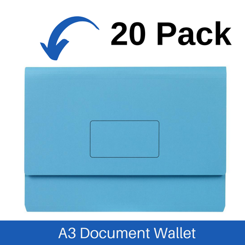 Marbig A3 Slimpick Document Wallet File Folder 20 Pack - Blue