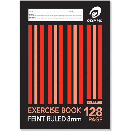 Olympic Exercise Book A4 8mm Ruled 128 Page - 10 Pack