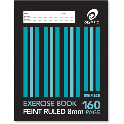 Olympic Exercise Book 8mm Fient Ruled 160 Page Sewn - 10 Pack