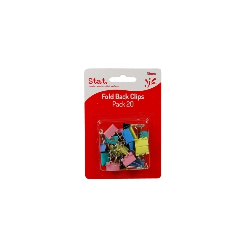 Stat Foldback Clips 15mm 20 Pack - Assorted Colours