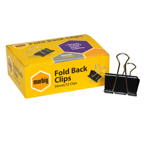 Marbig Foldback Clip Clips 50mm 87050 - 12 Pack
