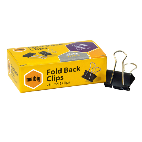 Marbig Foldback Clip Clips 25mm 87065 - 12 Pack