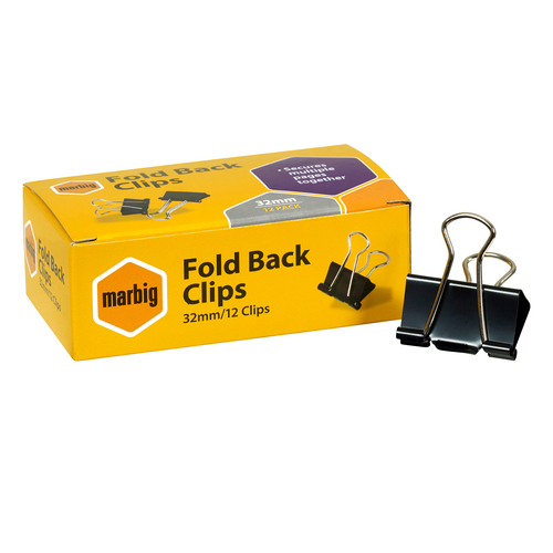 Marbig Foldback Clip Clips 32mm 87060 - 12 Pack