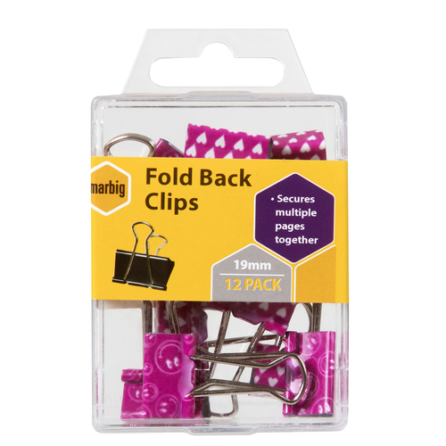 Marbig Foldback Clips 19mm 12 Pack - Pink Assorted
