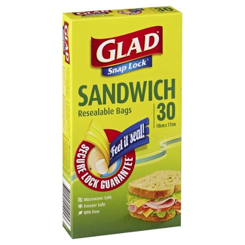 Glad Snap Lock Sandwich Resealable Bags - 30 Pack