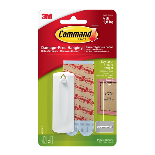 3M Command Sawtooth Picture Hanging Hook With Hanger and 2 Strips 1.8kg - 17040