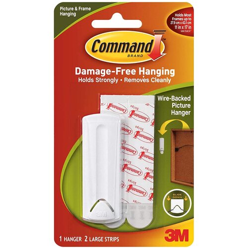 3M Command Wire Back Picture Hanging Hook & 2 Strips 2.2kg - 17041