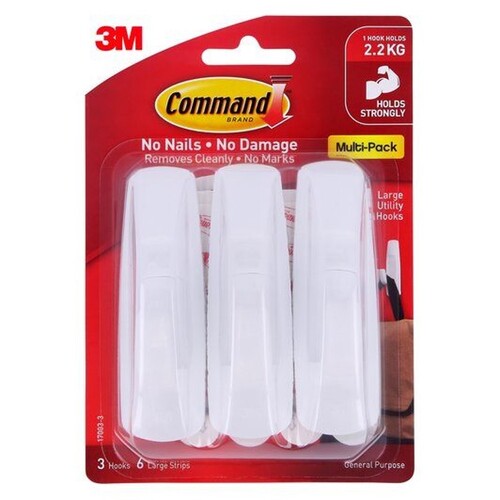 3M COMMAND Command Large Hooks Value Pack White 3 Pack - 17003VP-3