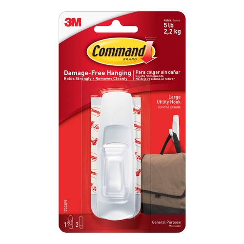 3M COMMAND Damage-Free Hanging Large Hook With 1 Hooks & 2 Strips 2.2kg - 17003