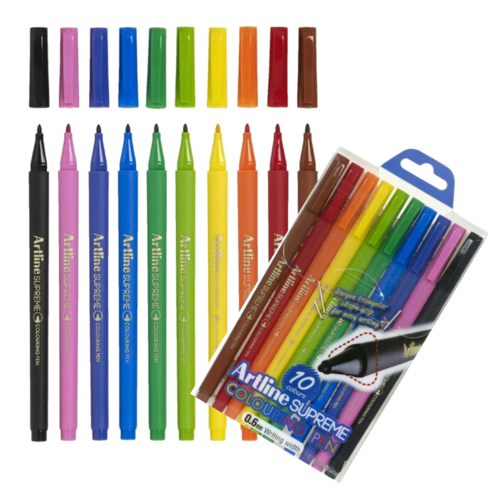 Artline Supreme Fineliner 0.6mm Felt Tip Pen Assorted Colours - 10 Pack