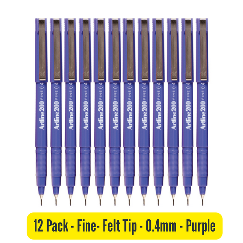 Artline 200 Pen 0.4mm Fineliner Marker Felt Tip Pen PURPLE 120006 - 12 Pack