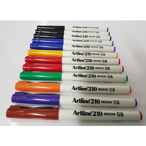 Artline 210 Fineliner Pen Bold 0.6mm Assorted Colours 121041 - 12 Pack