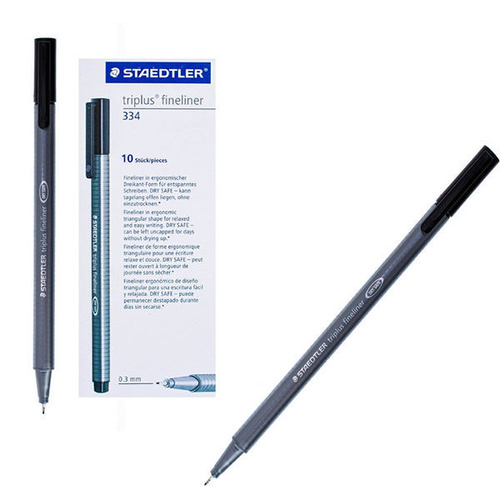 Staedtler 334 Triplus Fineliner Pen 0.3mm Black - 10 Pack