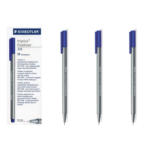 Staedtler 334 Triplus Fineliner Pen 0.3mm Blue - 10 Pack
