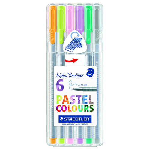 Staedtler 334 Triplus Fineliner Pen 0.3mm Pastel Colours - 6 Pack