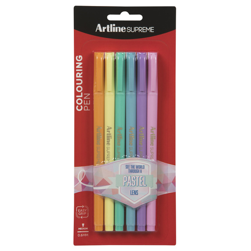 Artline Supreme Medium 0.6mm Pens Assorted Pastel Colours - 6 Pack