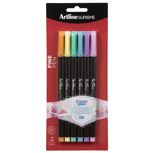 Artline Supreme Fine 0.4mm Pens Assorted Pastel Colours - 6 Pack
