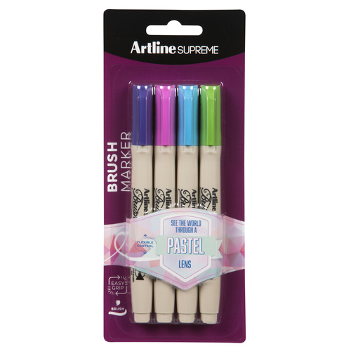 Artline Supreme Brush Marker Pens Assorted Pastel Colours  - 4 Pack