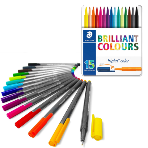Staedtler Triplus Fineliner Pen 0.3mm Assorted Colours - 15 Tin Pack