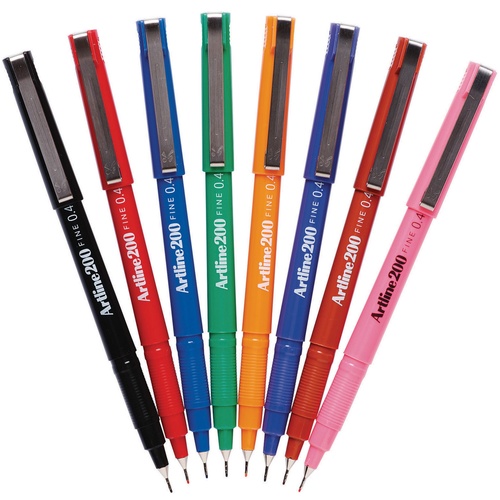 Artline 200 Fineliner Pen Marker, Fine 0.4mm Assorted Colours -  12 Pack