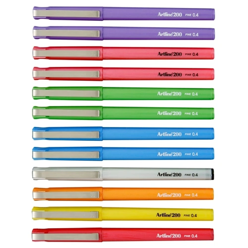 Artline 200 Fineliner Pen Marker, Fine 0.4mm 1200741 Assorted Colours - 12 Pack
