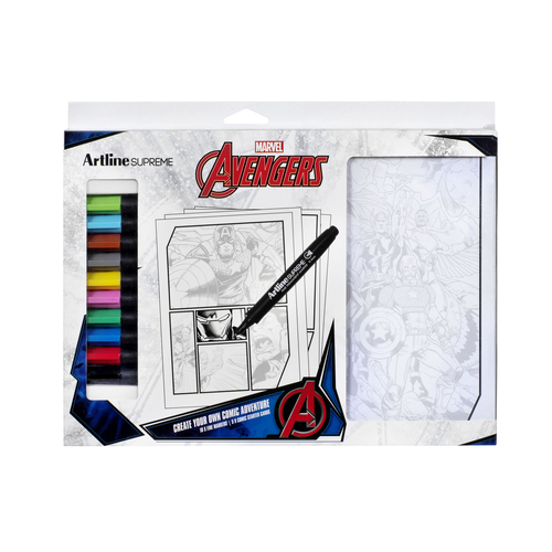 Marvel Comic Kit With 10 Artline Supreme Markers - Avengers