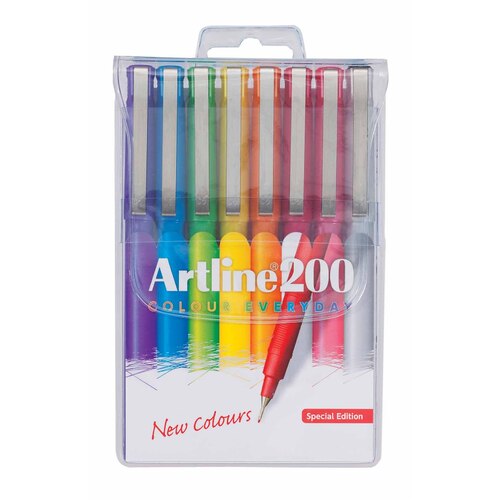 Artline 200 Fineliner Pen Marker Fine 0.4mm Assorted Colours 1200748 - 8 Pack