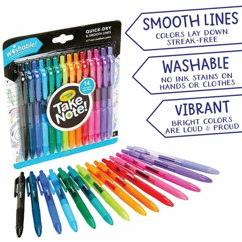 Crayola Take Note! Washable Gel Marker Pens 14-Pack Quick Dry - Assorted Colours