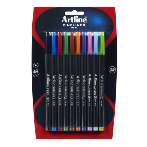 Artline Fineline Supremer Pens Assorted Colours  - 10 Pack