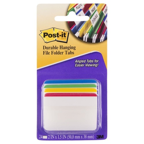 Post It Durable 686A-1 Hanging Angled File Tabs - Assorted Colours
