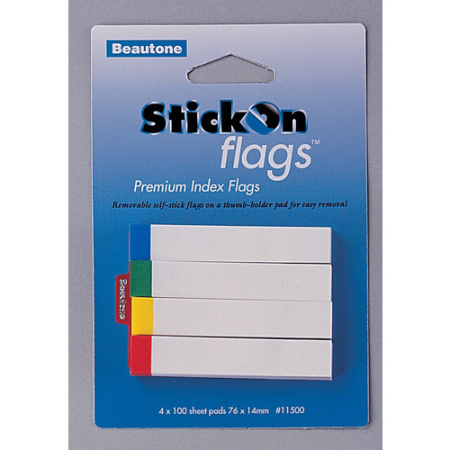 Beautone Stick On Flags 14x76mm - 4 Colours